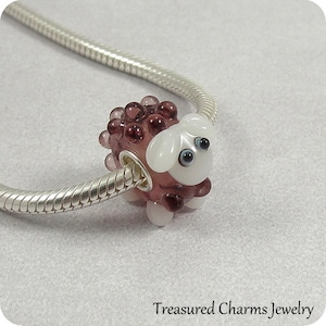 Sheep Lamb Large Hole Lampwork Glass Bead - 925 Sterling Silver European Bead Charm
