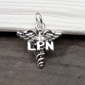 Silver LPN Caduceus Charm, LPN Charm, Licensed Practical Nurse Charm, Nurse Jewelry, Nurse Necklace Charm, Bracelet Charm, Nurse Gift
