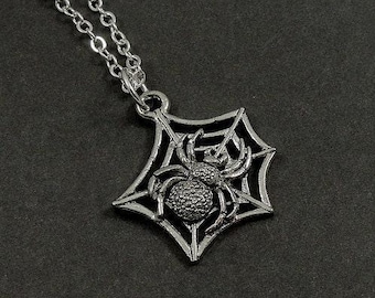 Spider Web Necklace, Silver Spider Web Charm on a Silver Cable Chain