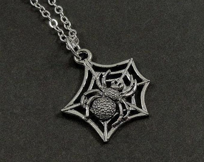 Spider Web Necklace, Silver Spider Web Charm on a Silver Cable Chain