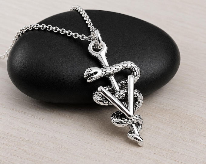Veterinarian Necklace, 925 Sterling Silver Vet Symbol Charm Necklace, Veterinarian Charm, Veterinarian Pendant, Vet Gift, Veterinarian Gift