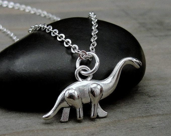 Brontosaurus Necklace, Silver Plated Brontosaurus Charm Necklace, Dinosaur Necklace, Dinosaur Charm, Dinosaur Gift, Dinosaur Jewelry