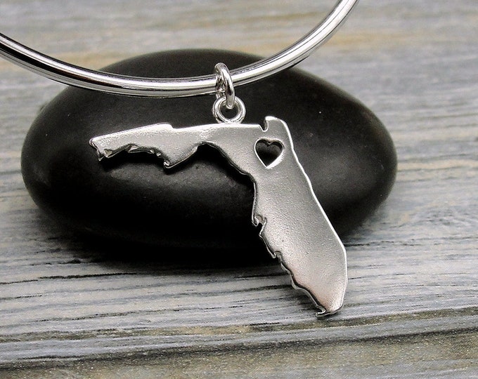 925 Sterling Silver Florida Charm, Florida Heart Cutout Charm, Florida State Charm, Florida Shaped Charm, Bracelet Charm, Necklace Charm