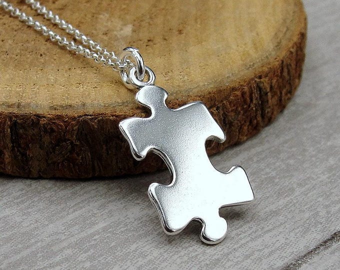 Puzzle Piece Necklace, 925 Sterling Silver Jigsaw Puzzle Charm Necklace, Autism Charm Necklace, Autism Awareness Necklace, Autism Jewelry