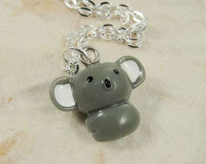 Little Koala Bear Necklace, Resin Koala Bear Charm on a Silver Cable Chain