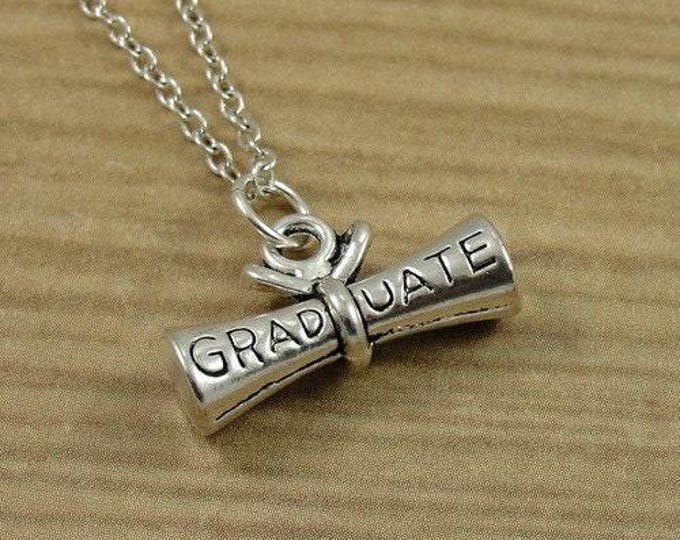 Diploma Necklace, Silver Graduate Diploma Charm on a Silver Cable Chain