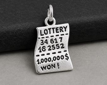 Winning Lottery Ticket Charm - Silver Plated Lottery Scratch off Ticket Charm - Gambling Casino Charm for Necklace or Bracelet
