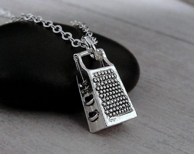 Cheese Grater Necklace, Silver Plated 3D Cheese Grater Charm Necklace, Box Grater Charm Necklace, Cheese Shredder Charm, Kitchen Charm