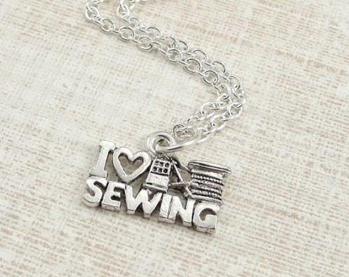 Love to Sew Seamstress Necklace,  Silver Sewing Charm on a Silver Cable Chain