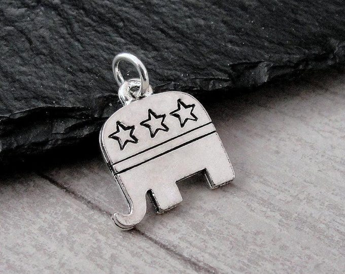 Republican Elephant Charm, Silver Republican Charm for Necklace or Bracelet, Republican Elephant Necklace, Conservative Political Charm