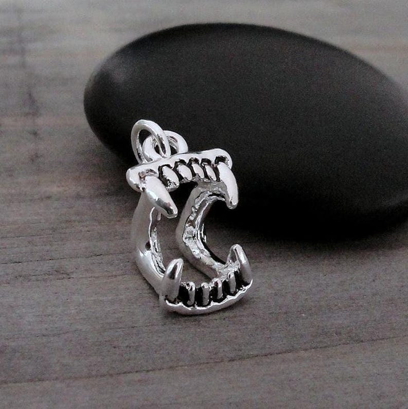 Vampire Fangs Charm, Silver 3D Vampire Teeth Charm for Necklace or Bracelet, Halloween Charm, Vampire Fangs Pendant, Vampire Teeth Pendant image 1