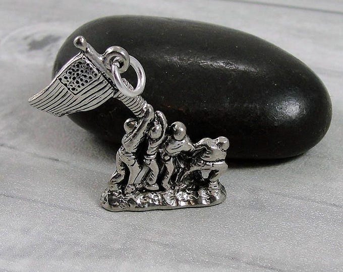 Battle of Iwo Jima Flag Charm - Silver Plated World War II Charm for Necklace or Bracelet