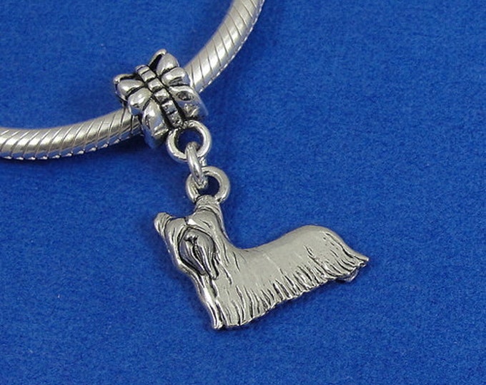 Yorkshire Terrier European Dangle Bead Charm - Silver Yorkie Charm for European Bracelet