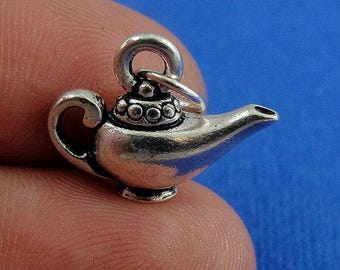 CLOSEOUT - Magic Lamp Charm - Silver Plated Genie Lamp Charm for Necklace or Bracelet