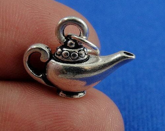 CLOSEOUT - Magic Lamp Charm - Silver Plated Genie Lamp Charm for Necklace or Bracelet