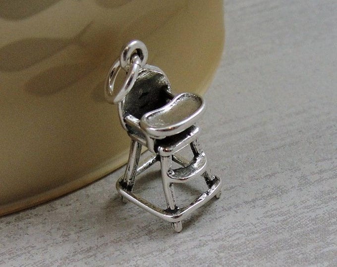 Sterling Silver Baby High Chair Charm, High Chair Pendant, Bracelet Charm, Necklace Charm, Baby Shower Gift