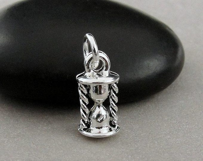 Hourglass Charm, Silver Sand Timer Charm for Necklace or Bracelet, Sandglass Charm, Egg Timer Charm, Timepiece Charm Jewelry