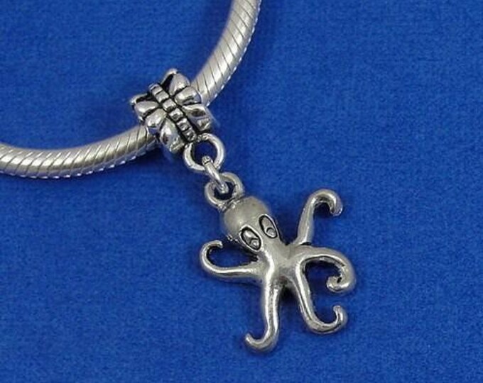 Octopus European Dangle Bead Charm - Silver Octopus Charm for European Bracelet