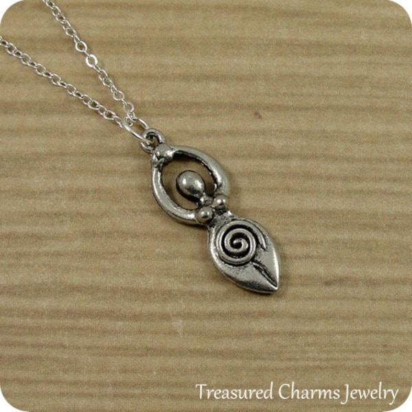 Fertility Symbol Necklace, Silver Fertility Goddess Symbol Charm on a Silver Cable Chain