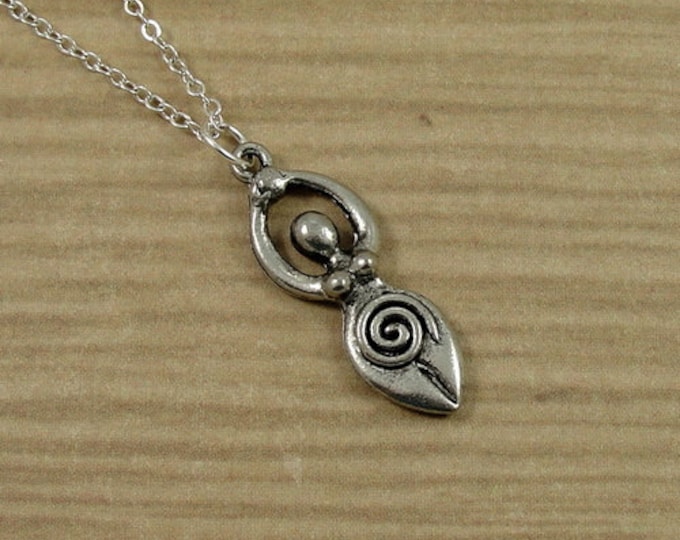 Fertility Symbol Necklace, Silver Fertility Goddess Symbol Charm on a Silver Cable Chain