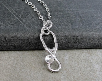 Silver Stethoscope Necklace, Doctor's Stethoscope Charm Necklace, Nurse Necklace, Doctor Necklace, Nurse Charm, Doctor Charm, Gift for Nurse