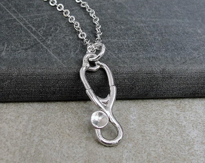 Silver Stethoscope Necklace, Doctor's Stethoscope Charm Necklace, Nurse Necklace, Doctor Necklace, Nurse Charm, Doctor Charm, Gift for Nurse