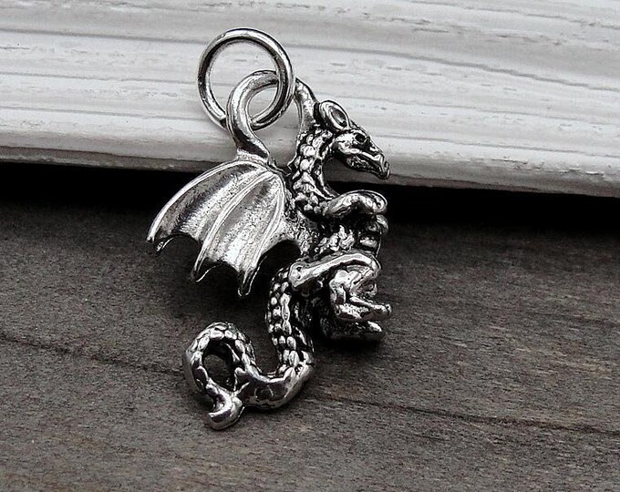Dragon Charm, Silver 3D Dragon Charm for Necklace or Bracelet, Dragon Pendant, Mythical Charm, Fantasy Charm, Dragon Pendant, Dragon Gift