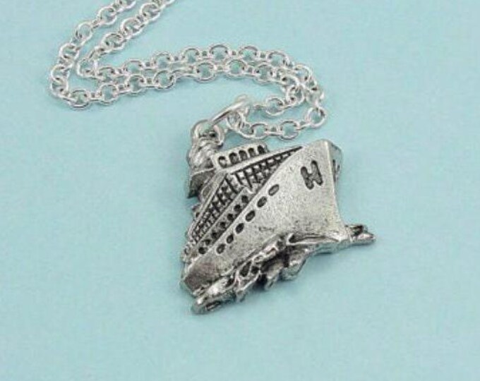 Cruise Ship Necklace, Silver Cruise Ship Charm on a Silver Cable Chain