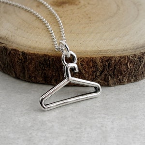 Coat Hanger Necklace, Sterling Silver Coat Hanger Charm, Clothes Hanger Necklace, Clothes Hanger Charm, Fashion Charm, Clothing Charm