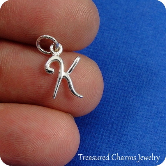 Script Letter K Initial Charm Sterling Silver Cursive Letter K