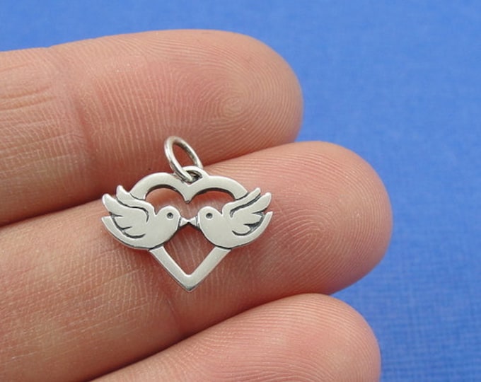 Love Birds Charm - Sterling Kissing Doves Charm for Necklace or Bracelet