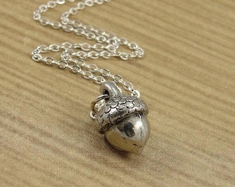 Acorn Necklace, Silver Plated Acorn Charm on a Silver Cable Chain