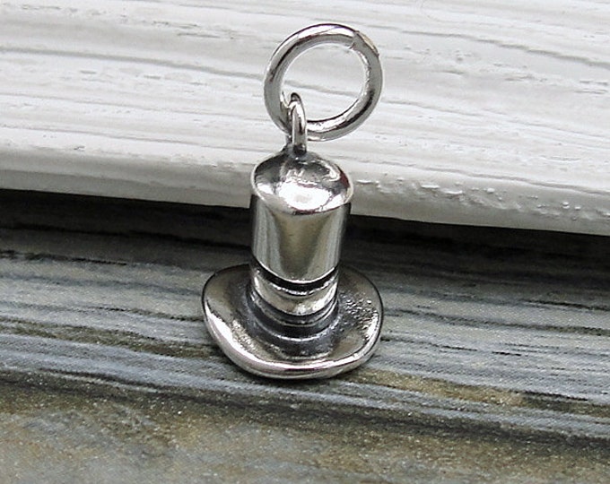 925 Sterling Silver Top Hat Charm, Magician's Hat Charm, Tall Hat Charm, Uncle Sam Hat, Leprechaun Hat Charm, Bracelet Charm, Necklace Charm