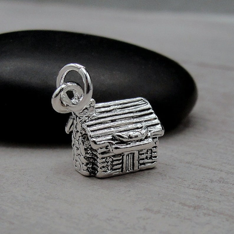 Log Cabin Charm, Silver Rustic Cottage Charm for Necklace or Bracelet, Country Charm, 3D Log Cabin Pendant, Chalet Charm, Camping Charm image 1