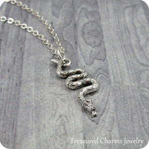 Snake Necklace, Silver Plated Cobra Rattlesnake Snake Charm on a Silver Cable Chain