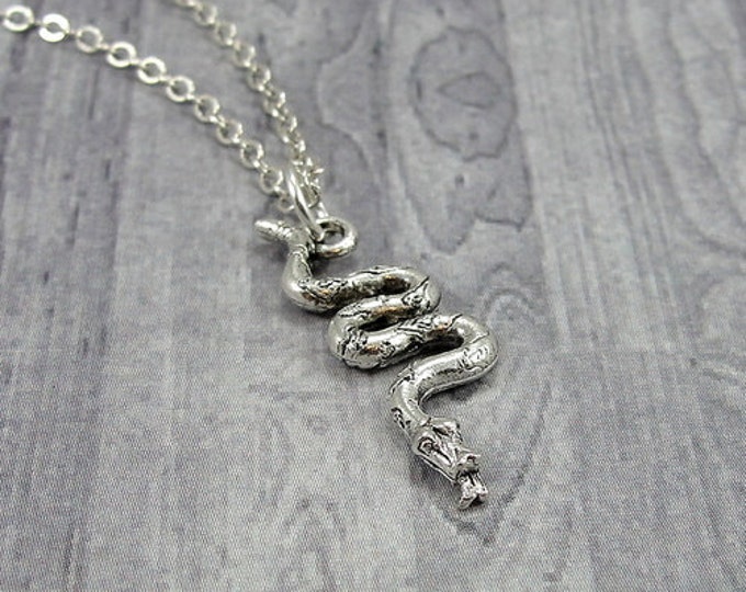 Snake Necklace, Silver Plated Cobra Rattlesnake Snake Charm on a Silver Cable Chain