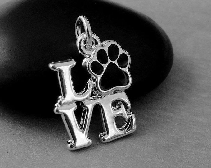 Paw Print Charm, Silver Love Paw Print Charm, Pet Lover Charm, Animal Lover Charm, Paw Print Necklace, Cat Lover Gift, Dog Lover Gift