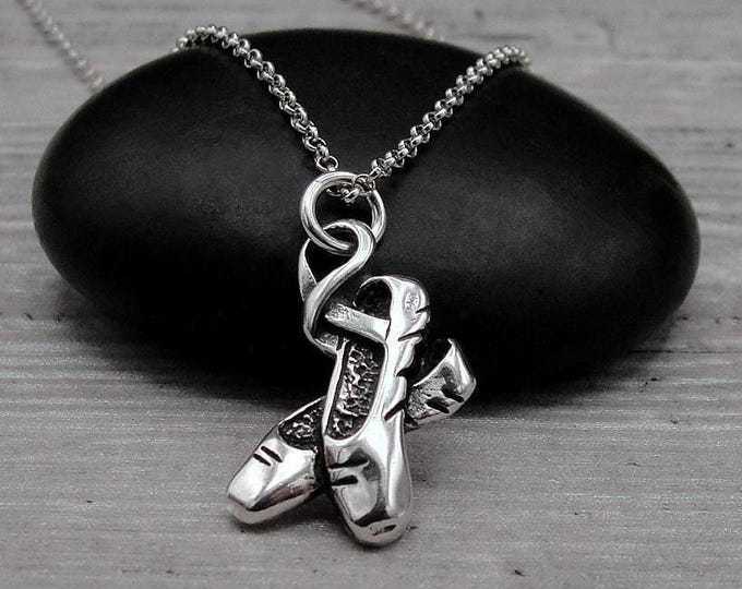925 Sterling Silver Ballet Shoes Necklace, Ballerina Slippers Charm, Ballerina Necklace, Ballerina Gift