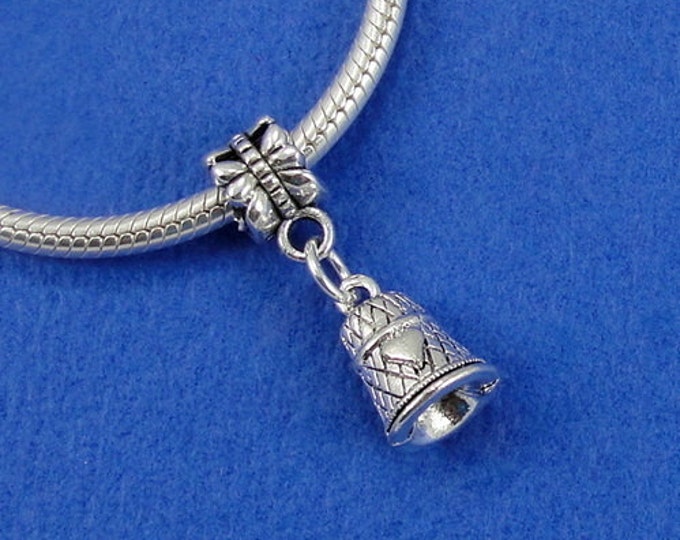 Thimble European Dangle Bead Charm - Silver Thimble with Heart Charm for European Bracelet