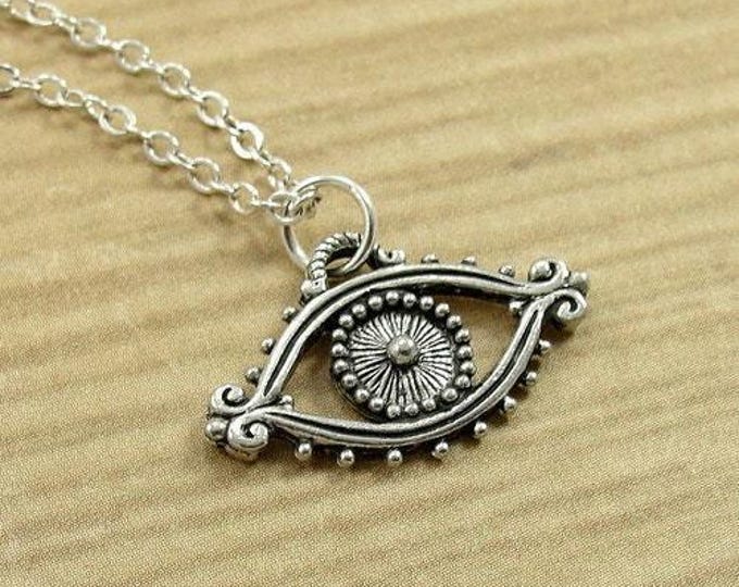 Evil Eye Necklace, Silver Evil Eye Charm on a Silver Cable Chain