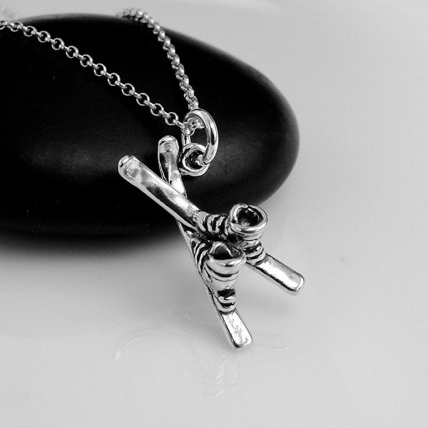 Skis and Boots Necklace, 925 Sterling Silver Skiing Charm Necklace, Skier Necklace, Ski Boots Charm Necklace, Skiing Jewelry, Skier Gift