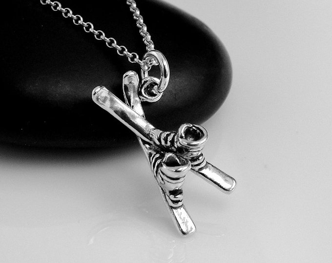 Skis and Boots Necklace, 925 Sterling Silver Skiing Charm Necklace, Skier Necklace, Ski Boots Charm Necklace, Skiing Jewelry, Skier Gift