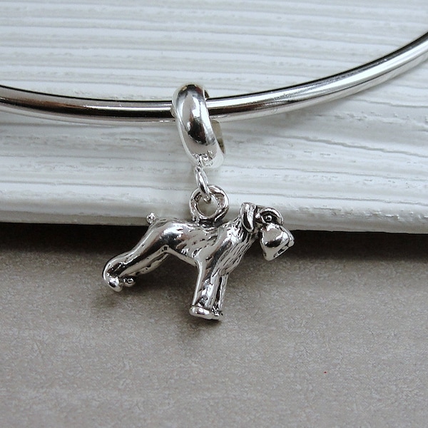 925 Sterling Silver Schnauzer Dangle Bead Charm, Schnauzer European Charm, Miniature Schnauzer Dog Charm, Bracelet Charm, Large Hole Bead