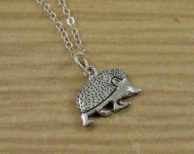 Hedgehog Necklace, Silver Hedgehog or Porcupine Charm on a Silver Cable Chain
