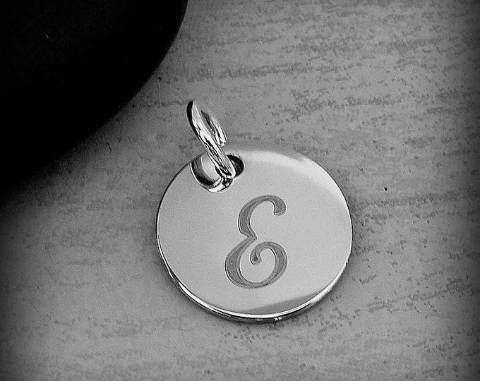 Stainless Steel Letter E Charm, Silver Engraved Letter E Round Disc Initial Charm, Cursive E Charm, Engraved Alphabet Script Font Pendant