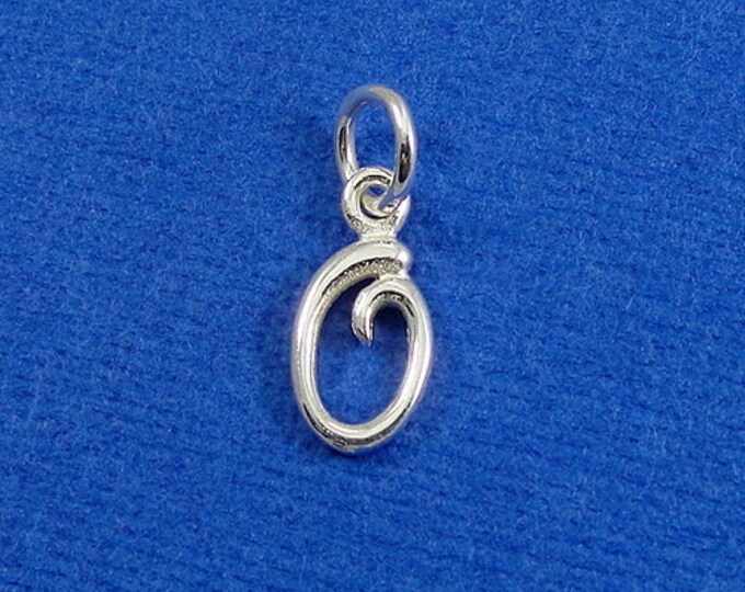 Script Letter O Initial Charm - Sterling Silver Cursive Letter O Alphabet Charm