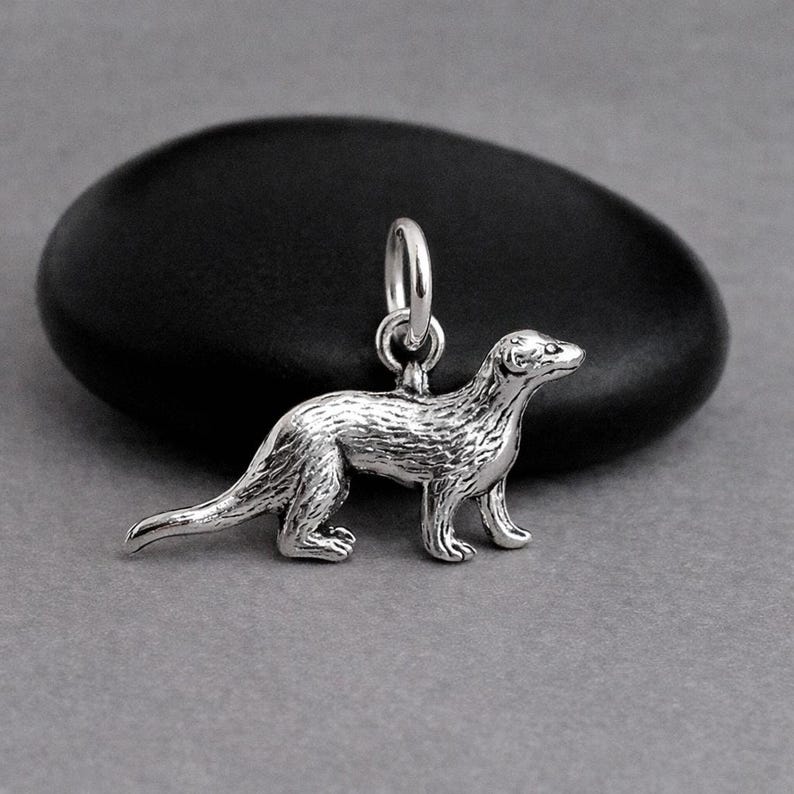 Ferret Charm for Necklace or Bracelet, Double-sided Ferret Pendant, Weasel Necklace, Ferret Gift, Weasel Gift image 1