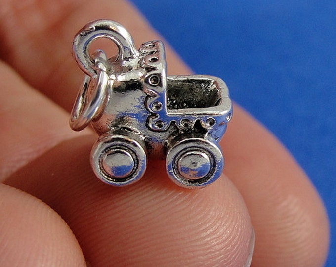 Baby Carriage Charm - Silver Plated Baby Carraige Charm for Necklace or Bracelet