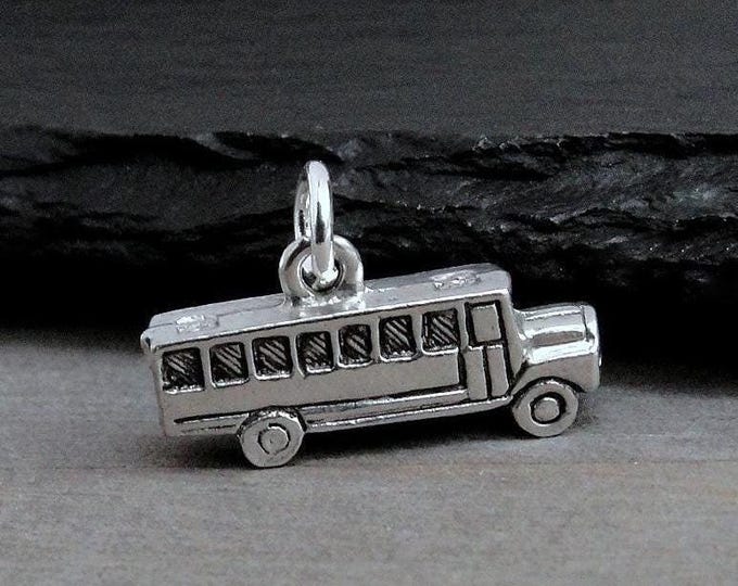 Silver School Bus Charm, 3D School Bus Pendant, School Charm, Bus Driver Charm, Back to School Charm, Bus Driver Gift, Teacher GIft