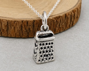 Cheese Grater Necklace, Sterling Silver 3D Cheese Shredder Charm on a Silver Cable Chain, Chef Necklace, Chef Gift, Kitchen Gadget Charm